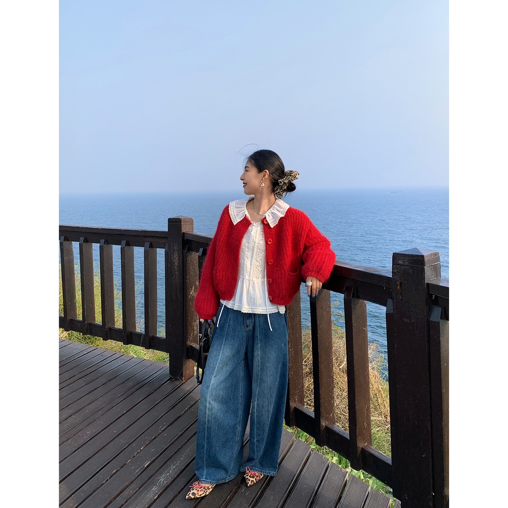 주름카라 펀칭 꽃자수긴팔블라우스 A라인 프렌치 감성 순면 예쁜 디자인 봄가을 화이트 - 상세 이미지 5