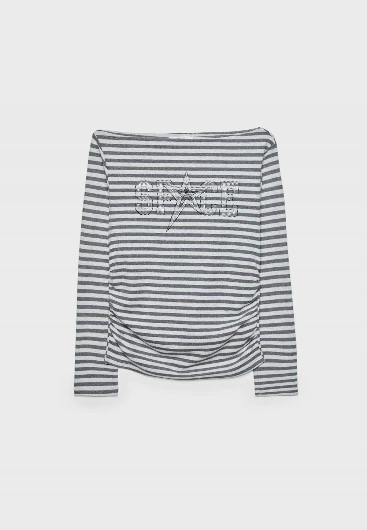 스트라디바리우스 트렌디 스트라이프 언밸런스넥 긴팔 티셔츠 8115/691 GREY MELANGE - 상품 이미지