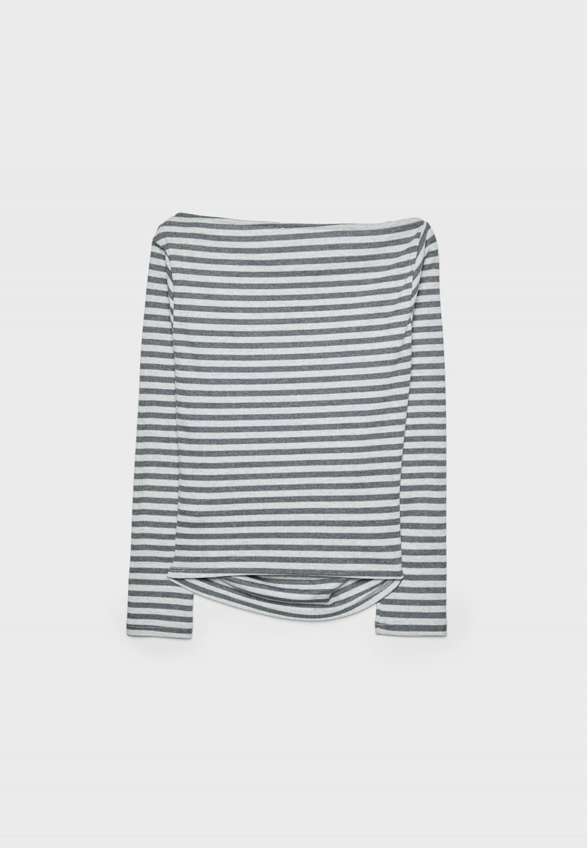 스트라디바리우스 트렌디 스트라이프 언밸런스넥 긴팔 티셔츠 8115/691 GREY MELANGE - 상세 이미지 3