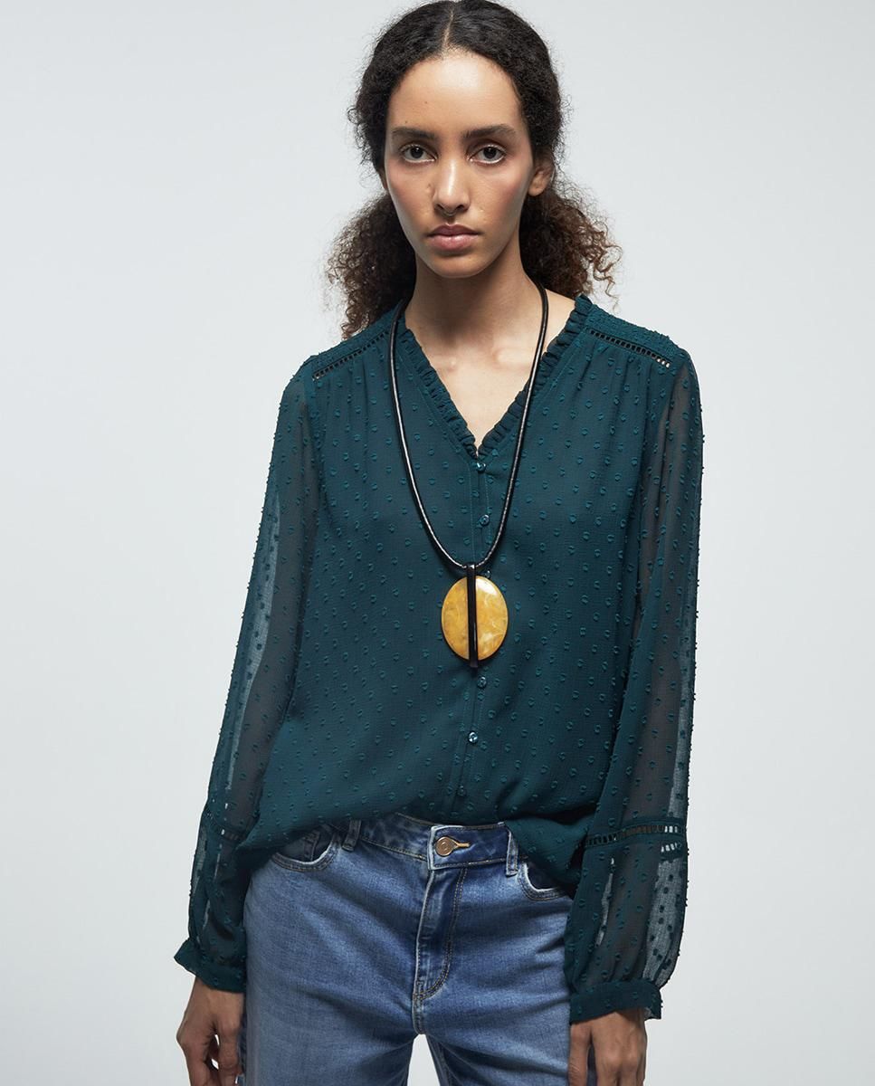 스페라 플루메티 브이넥 버튼 블라우스 58420207480 VERDE OSCURO - 상세 이미지 2