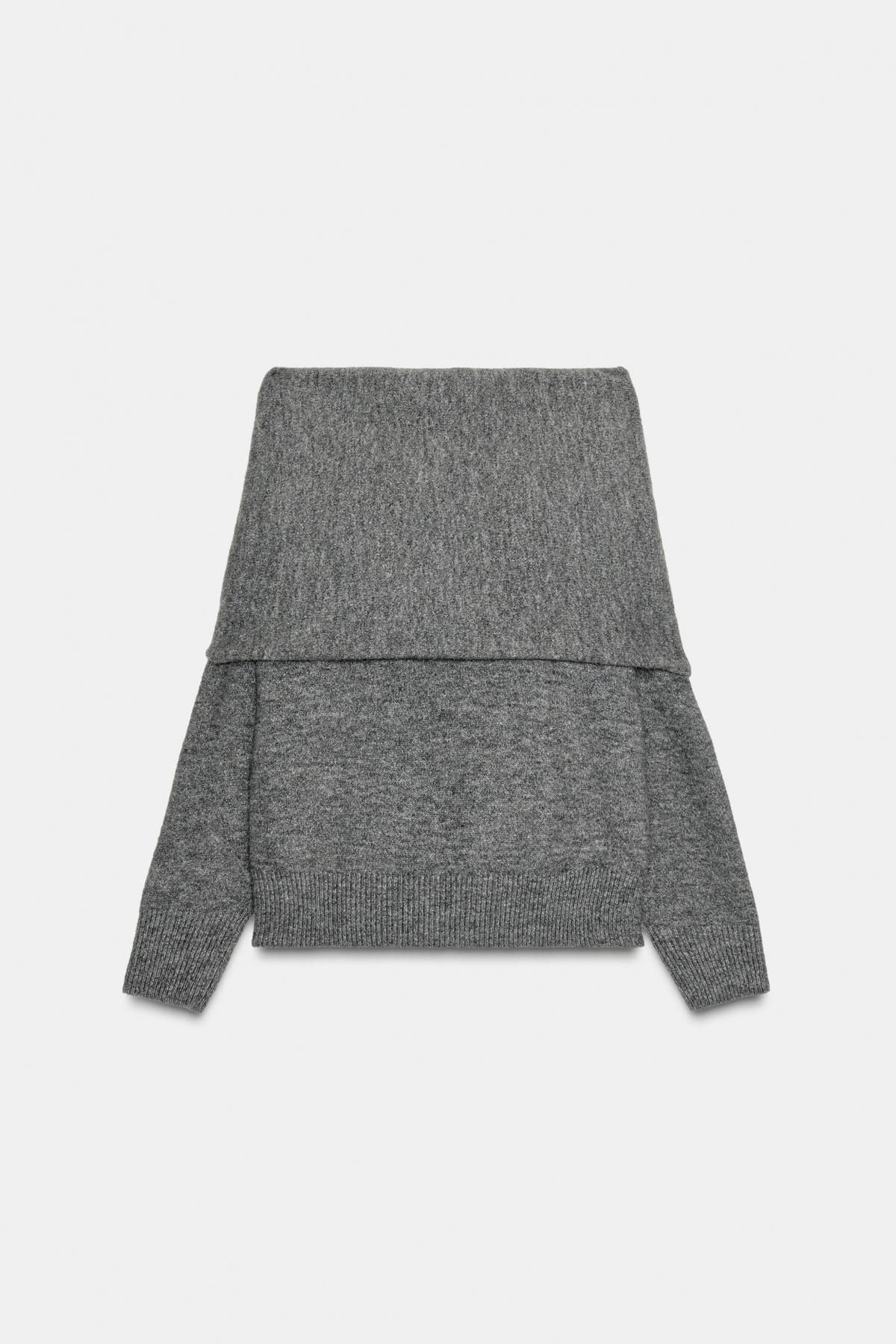 자라 모던 오프숄더 매듭 긴팔 니트 스웨터 3653/108 GREY MARL - 상세 이미지 2