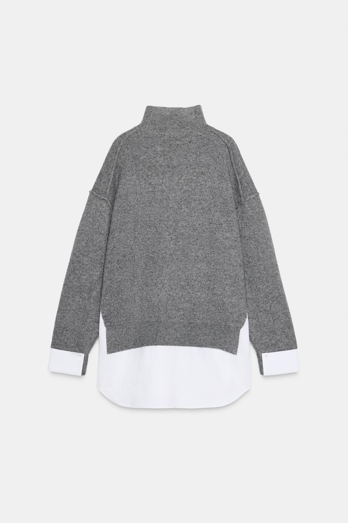 자라 하이넥 포플린 레이어드 니트 스웨터 1957/112 WHITE / GREY - 상세 이미지 4