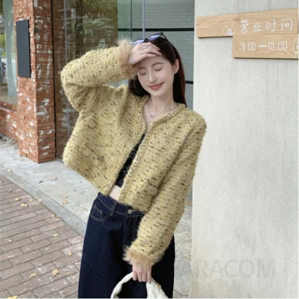 가을 여성 트위드 자켓 스타일 고급스러운 짧은 코트 여성아우터 캐주얼한 착용감 모던한 디자인 하객룩 - 메인 이미지