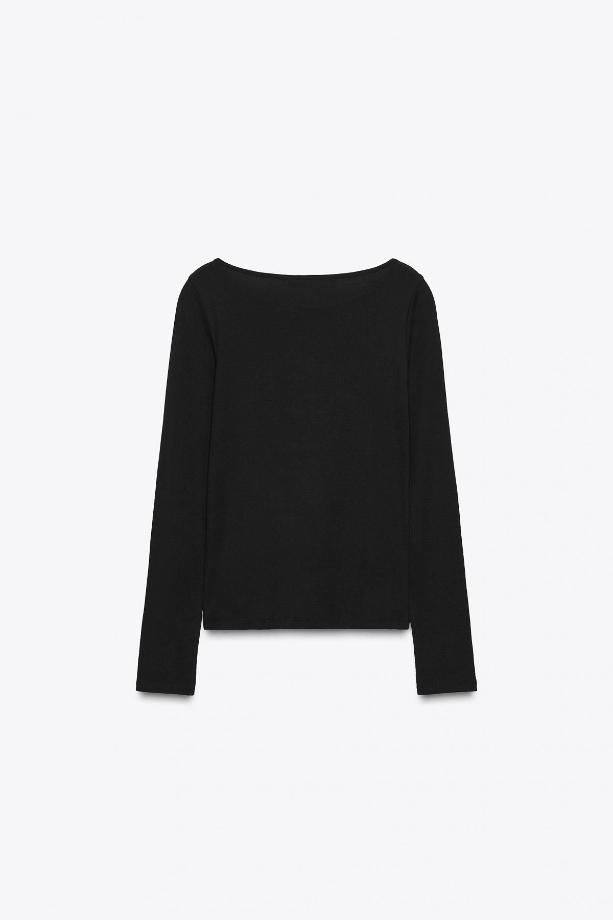 자라 베이직 코튼 보트넥 긴팔 티셔츠 4424/634 BLACK - 상세 이미지 2