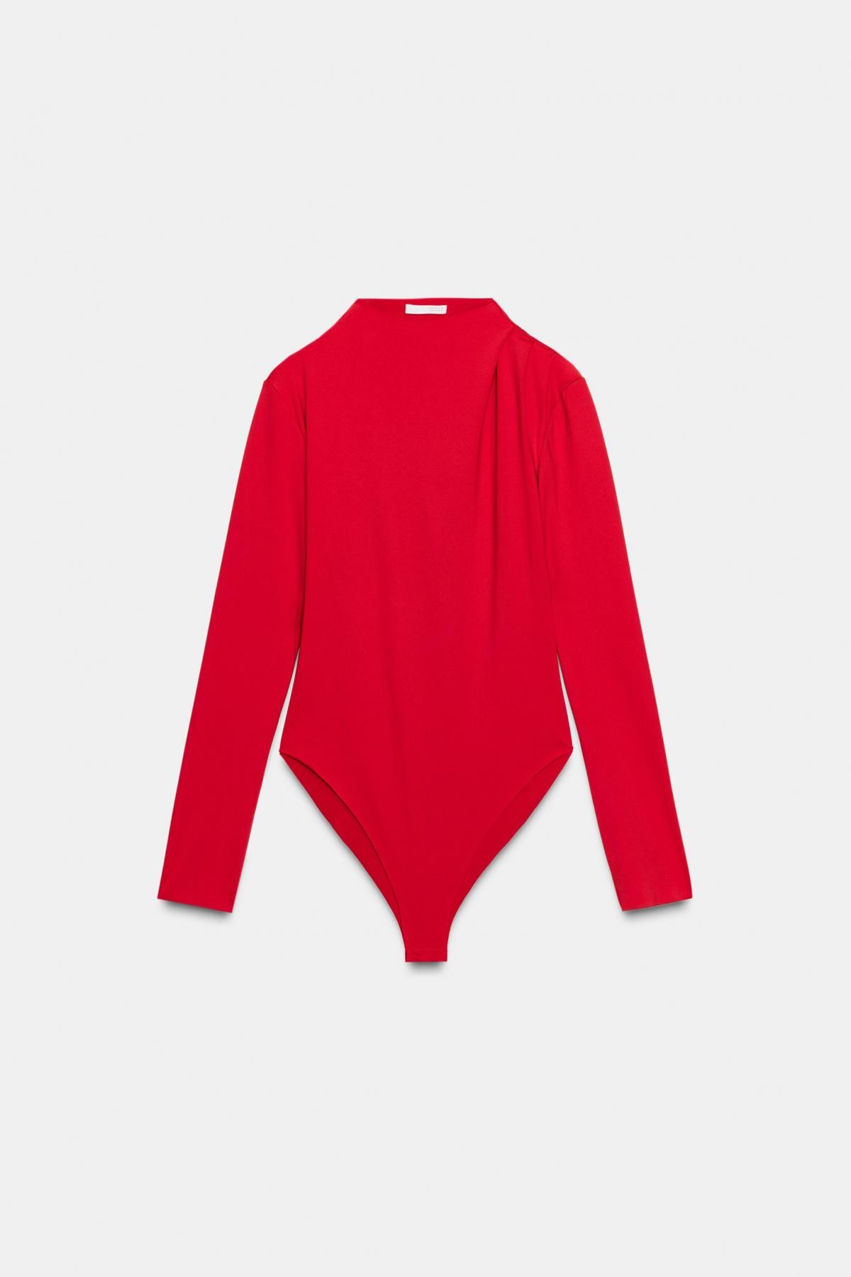 자라 하이넥 셔링 롱슬리브 레드 바디수트 5039/494 RED - 메인 이미지