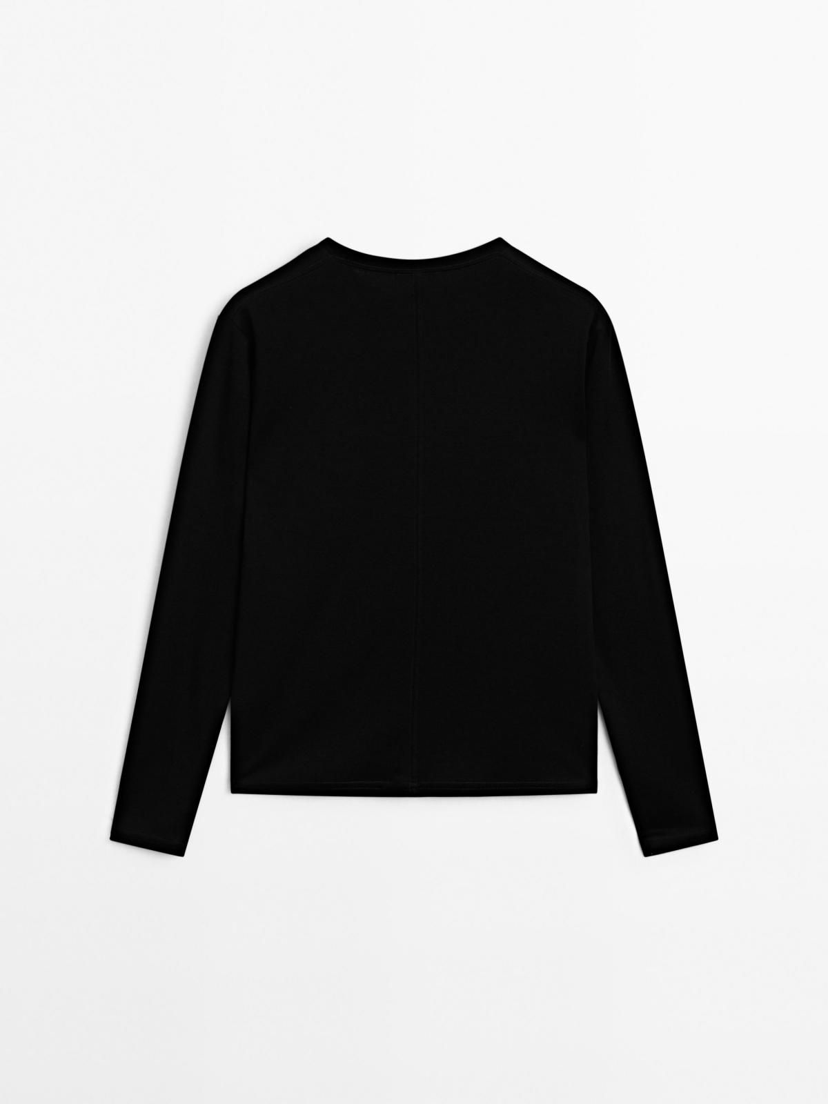 마시모두띠 미니멀 100 코튼 긴팔 티셔츠 6833/935 BLACK - 상세 이미지 5