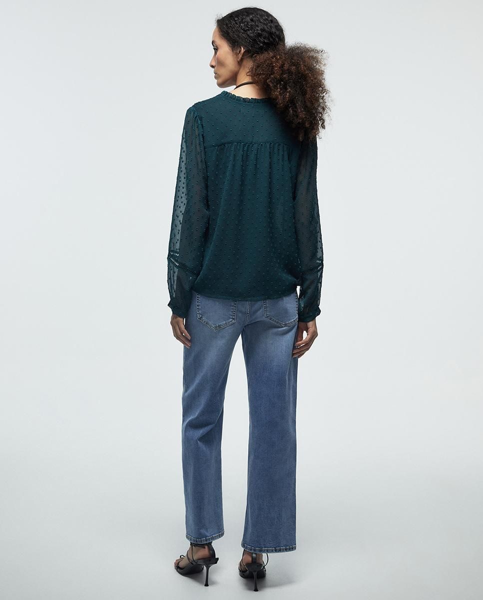 스페라 플루메티 브이넥 버튼 블라우스 58420207480 VERDE OSCURO - 상세 이미지 4