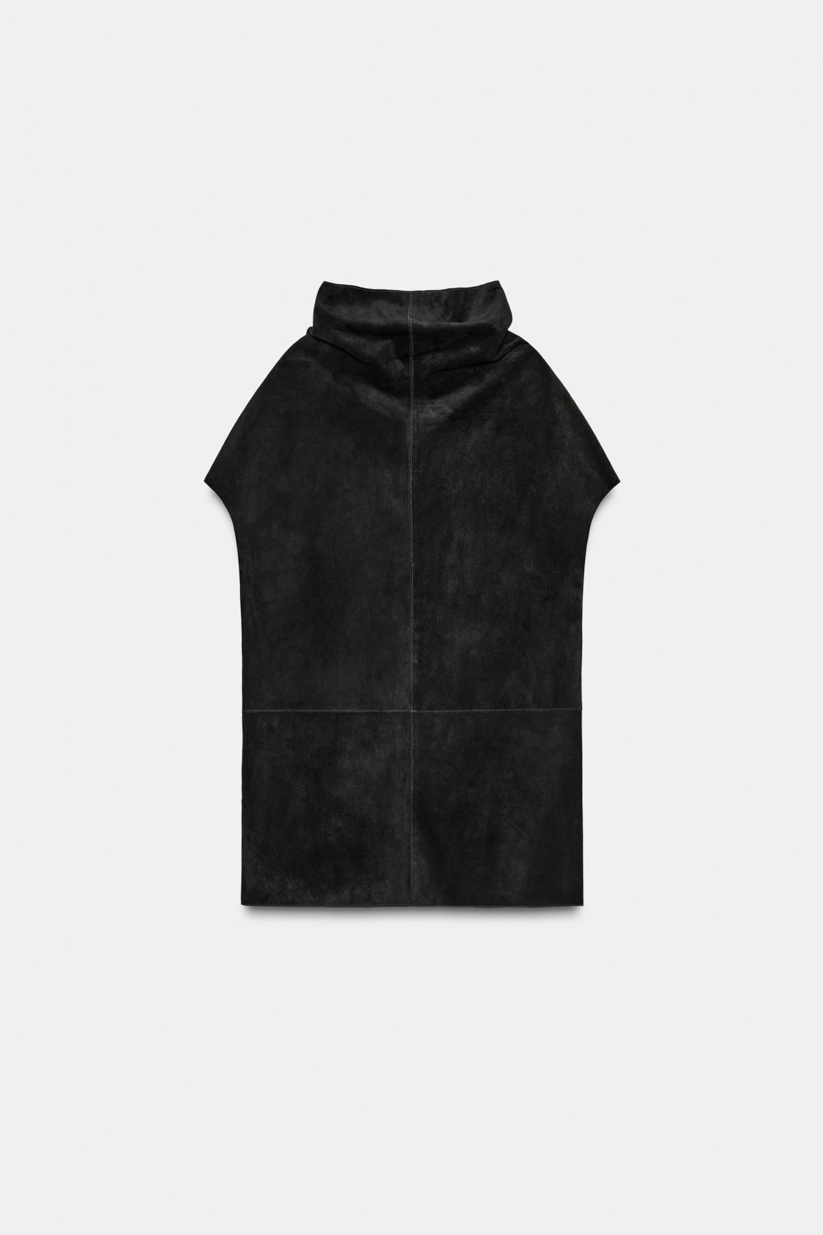 자라 프리미엄 스웨이드 레더 하이넥 반팔 탑 4720/100 BLACK - 메인 이미지