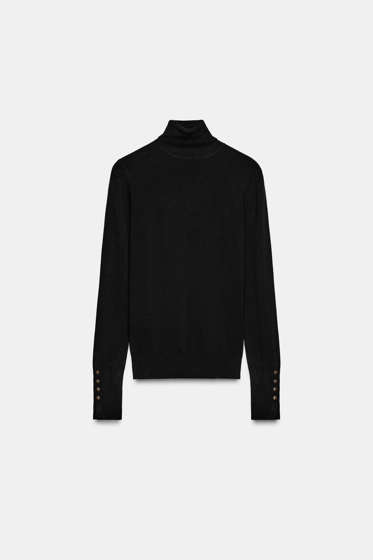 자라 베이직 하이넥 버튼 블랙 니트 스웨터 8851/181 BLACK - 상품 이미지