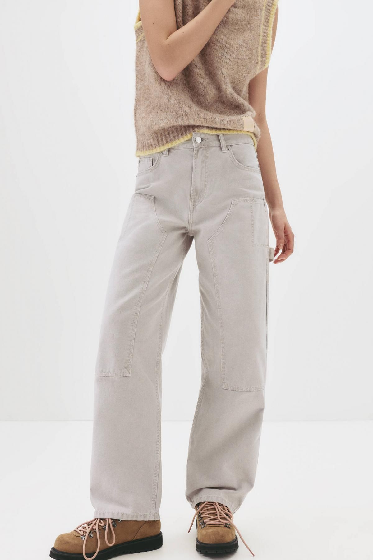 풀앤베어 테크니컬 미드웨이스트 카펜터 와이드 팬츠 7675/365 GREY - 상품 이미지