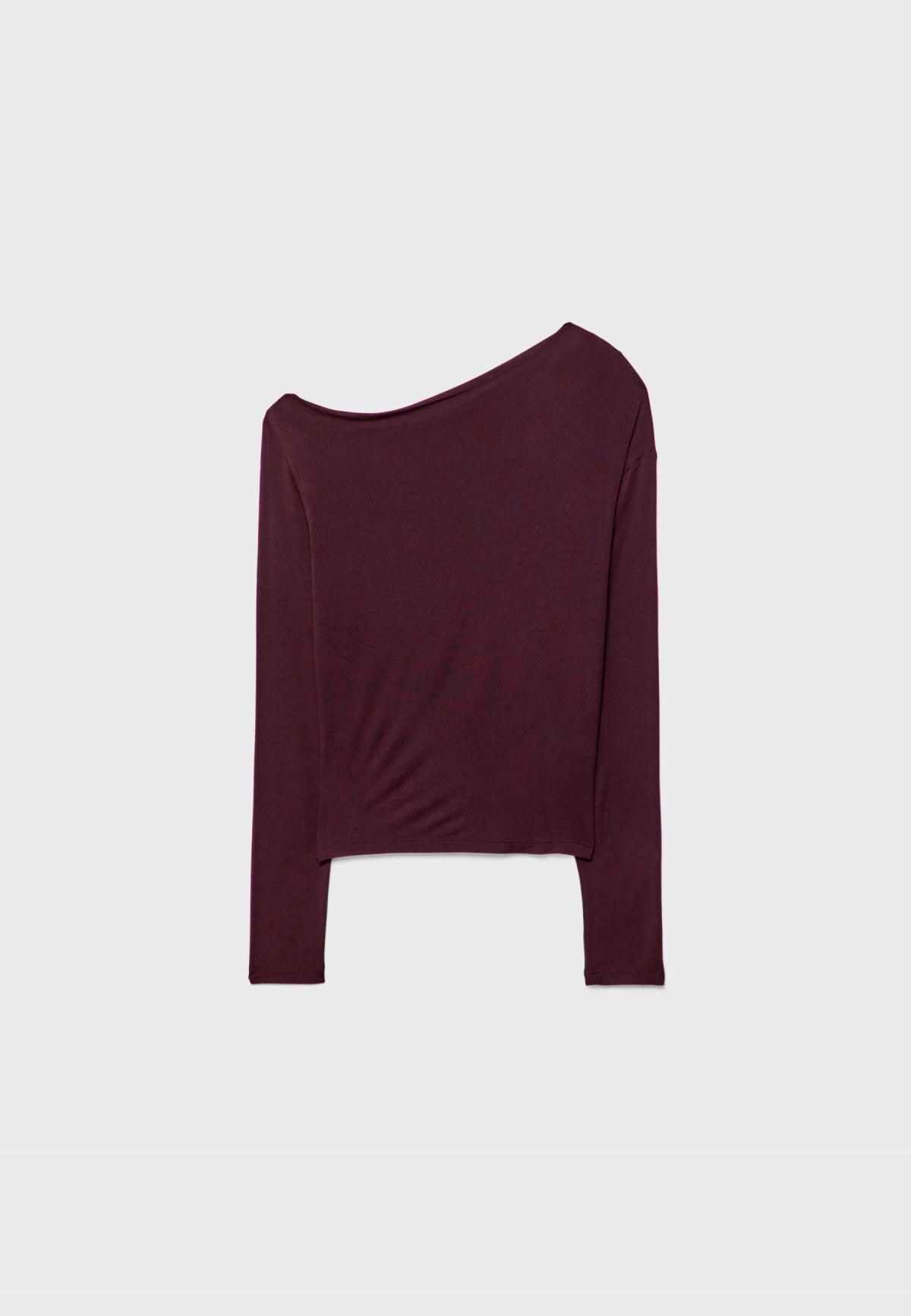 스트라디바리우스 트렌디 비대칭넥 긴팔 티셔츠 7091/150 BURGUNDY - 상품 이미지