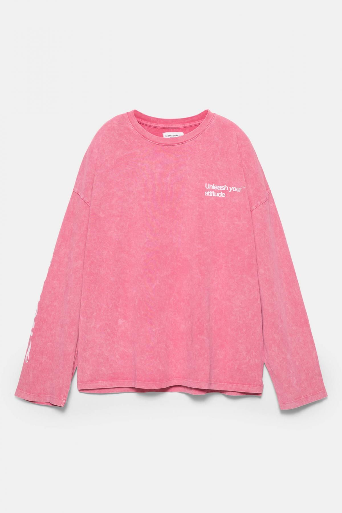 풀앤베어 캐주얼 라운드넥 코튼 텍스트 핑크 긴팔 티셔츠 7560/357 FADED PINK - 메인 이미지