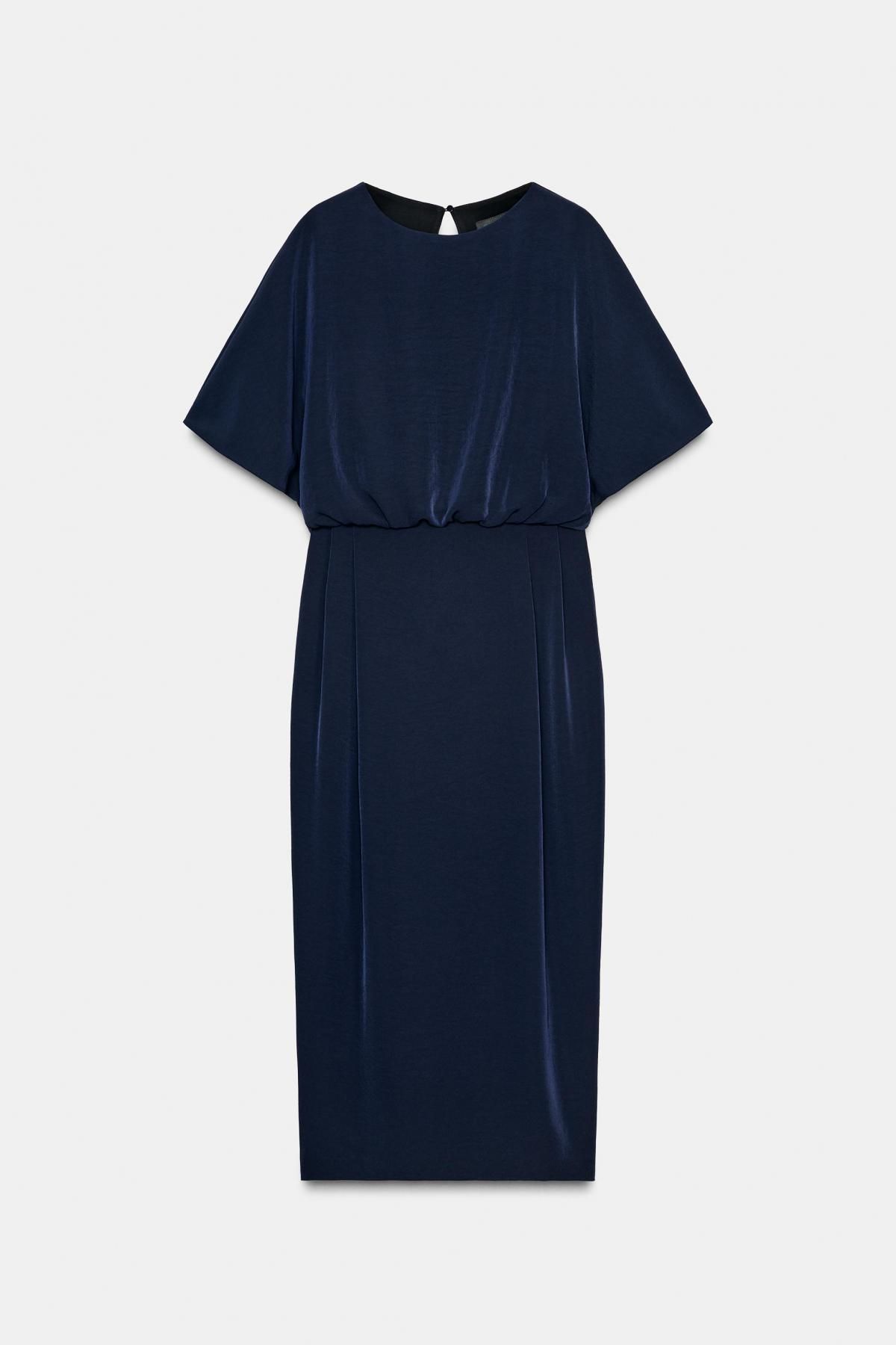 자라 네이비 클래식 셔링 반팔 미디 원피스 9019/935 NAVY BLUE - 메인 이미지