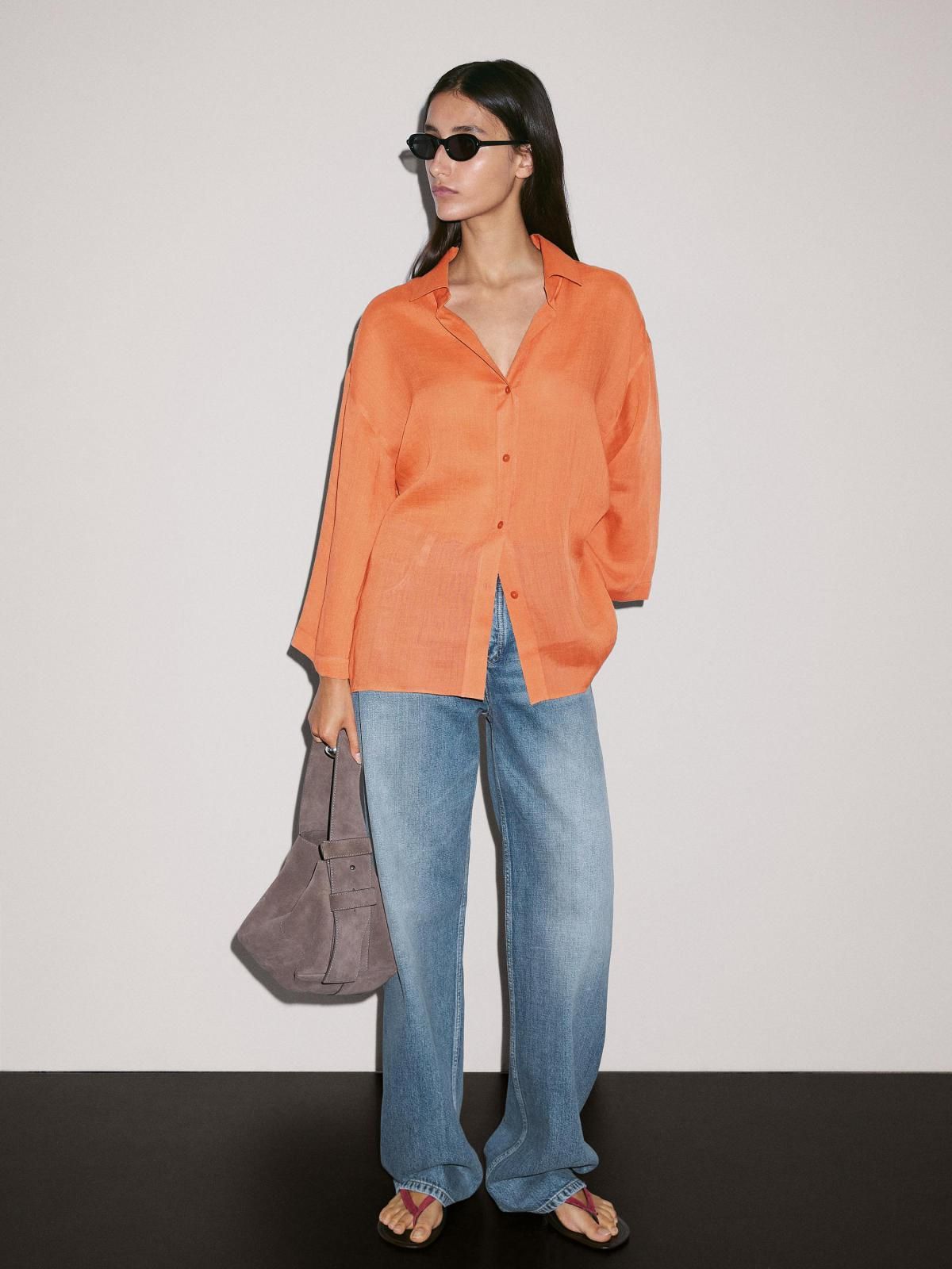 마시모두띠 오버핏 라미 블렌드 오렌지 셔츠 5130/730 RUSSET - 상세 이미지 4