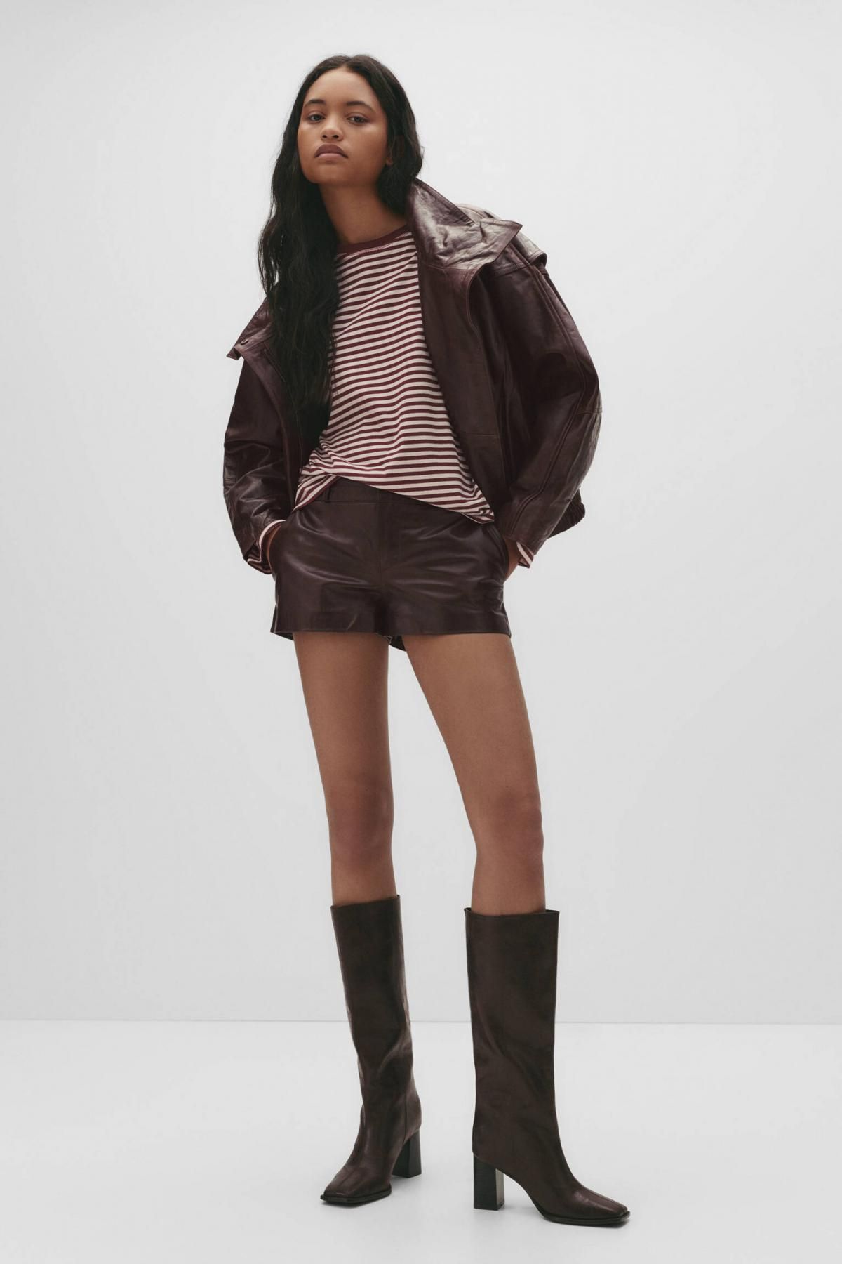 풀앤베어 프리미엄 레더 미니 반바지 7696/346 BROWN - 상세 이미지 2