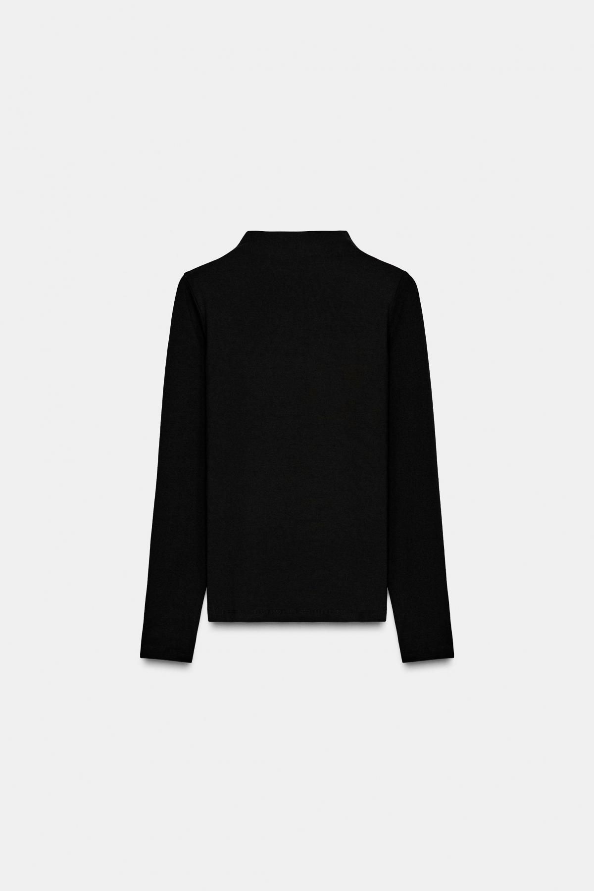 자라 슬림핏 하이넥 브로치 블랙 긴팔 티셔츠 1165/857 BLACK 이미지 6