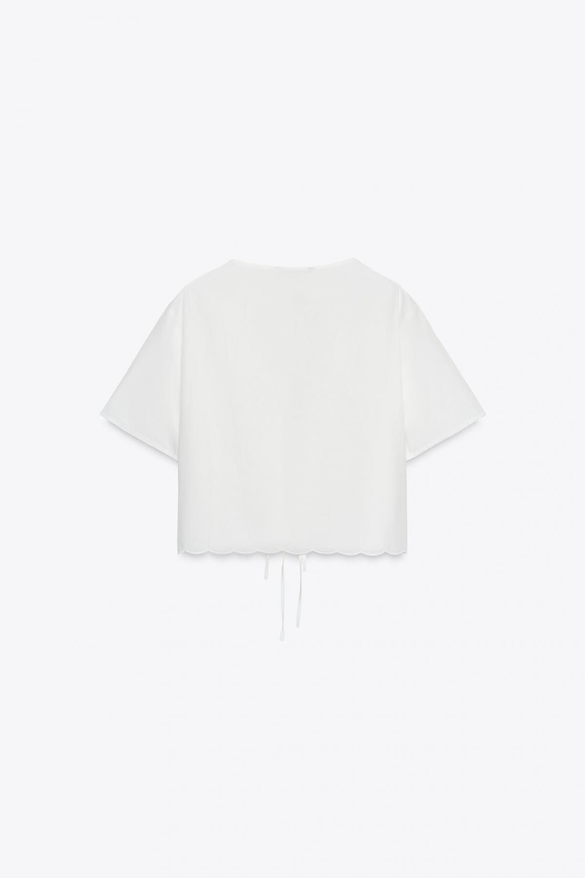 자라 에스닉 자수 V넥 타이 반팔 셔츠 0881/050 OYSTER-WHITE - 상세 이미지 5