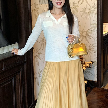 울혼방 브이넥카라 긴팔티 예쁜핏 봄가을 느좋 감성 클래식 디자인 크림화이트 - 상품 이미지