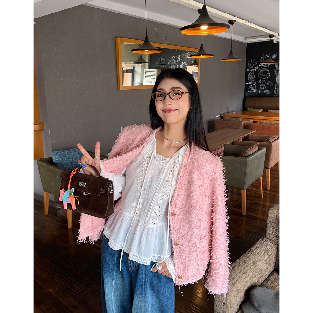 주름카라 펀칭 꽃자수긴팔블라우스 A라인 프렌치 감성 순면 예쁜 디자인 봄가을 화이트 - 상세 이미지 4