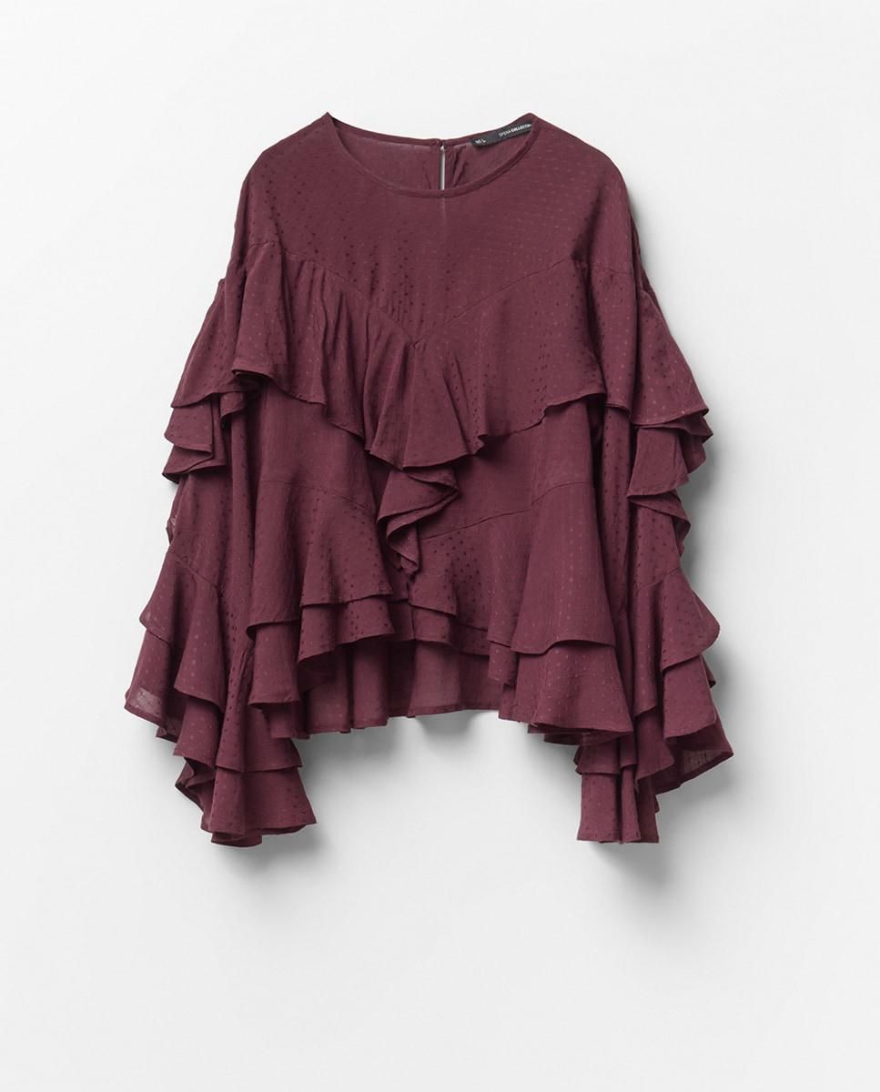 스페라 페미닌 프릴 자카드 긴팔 블라우스 56220207296 MORADO - 메인 이미지