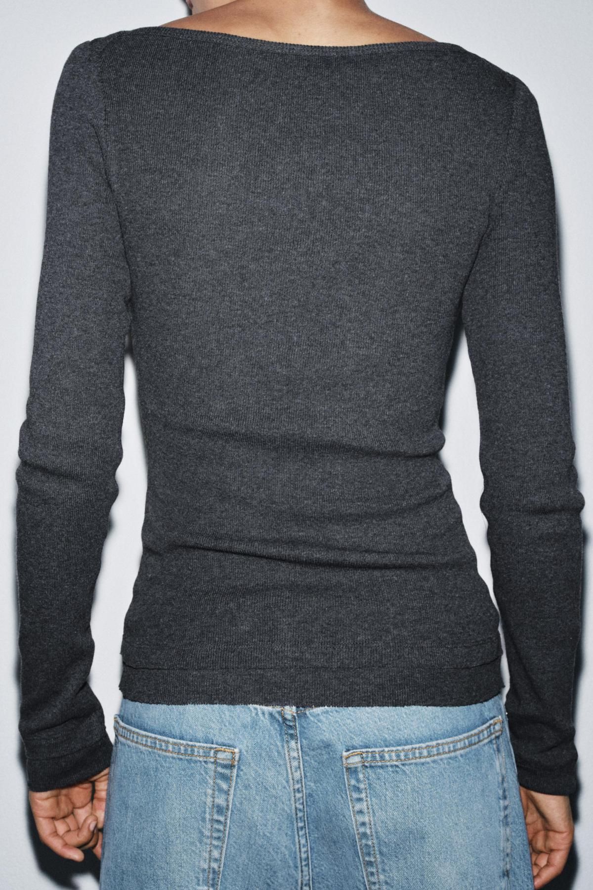 자라 슬림핏 테크니컬 립 보트넥 긴팔 티셔츠 4786/455 DARK GREY MARL - 상세 이미지 4