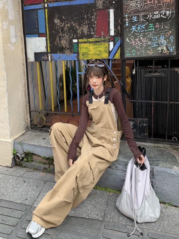 여성용 오버올 여름 캐주얼 와이드 점프수트 시원한 착용감과 편안한 핏 데일리룩 활용도 높은 스타일 멜빵바지 - 상세 이미지 5