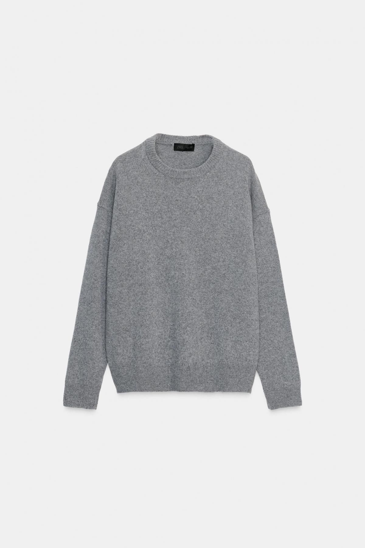 자라 프리미엄 캐시미어울 라운드넥 긴팔 니트 스웨터 6771/105 MID-GREY - 상품 이미지