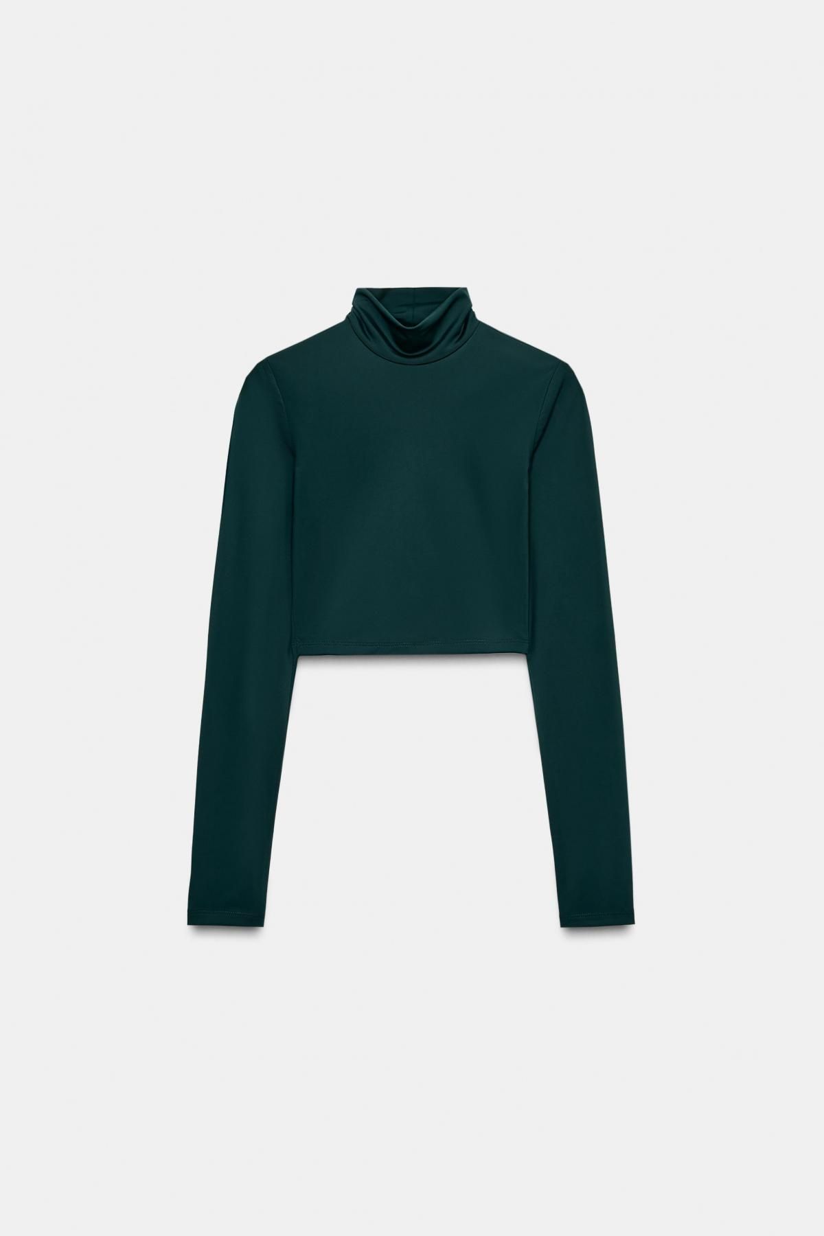 자라 슬림핏 하이넥 폴리아미드 크롭 긴팔 티셔츠 3641/875 GREEN - 메인 이미지