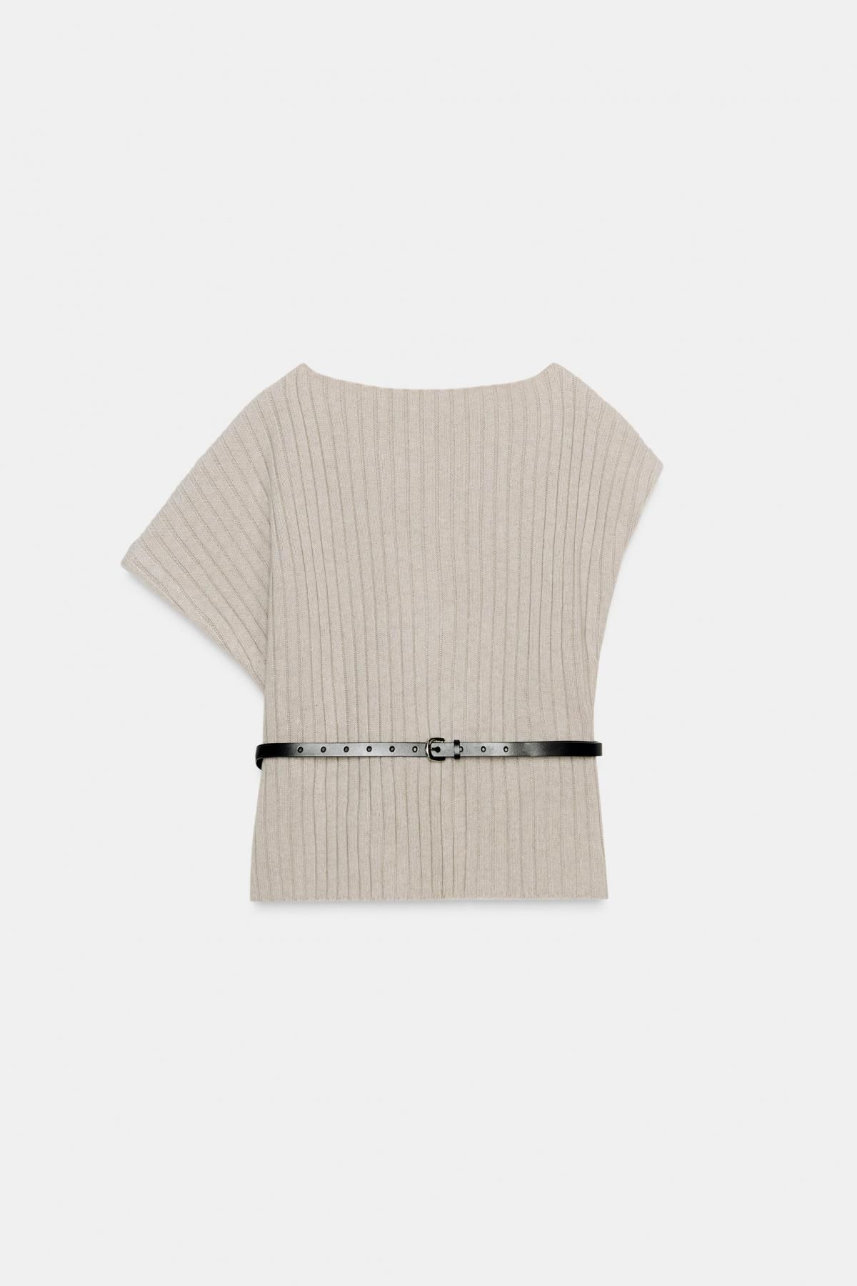 자라 미니멀 비대칭 벨트 울 니트 탑 5536/193 LIGHT GREY - 상품 이미지