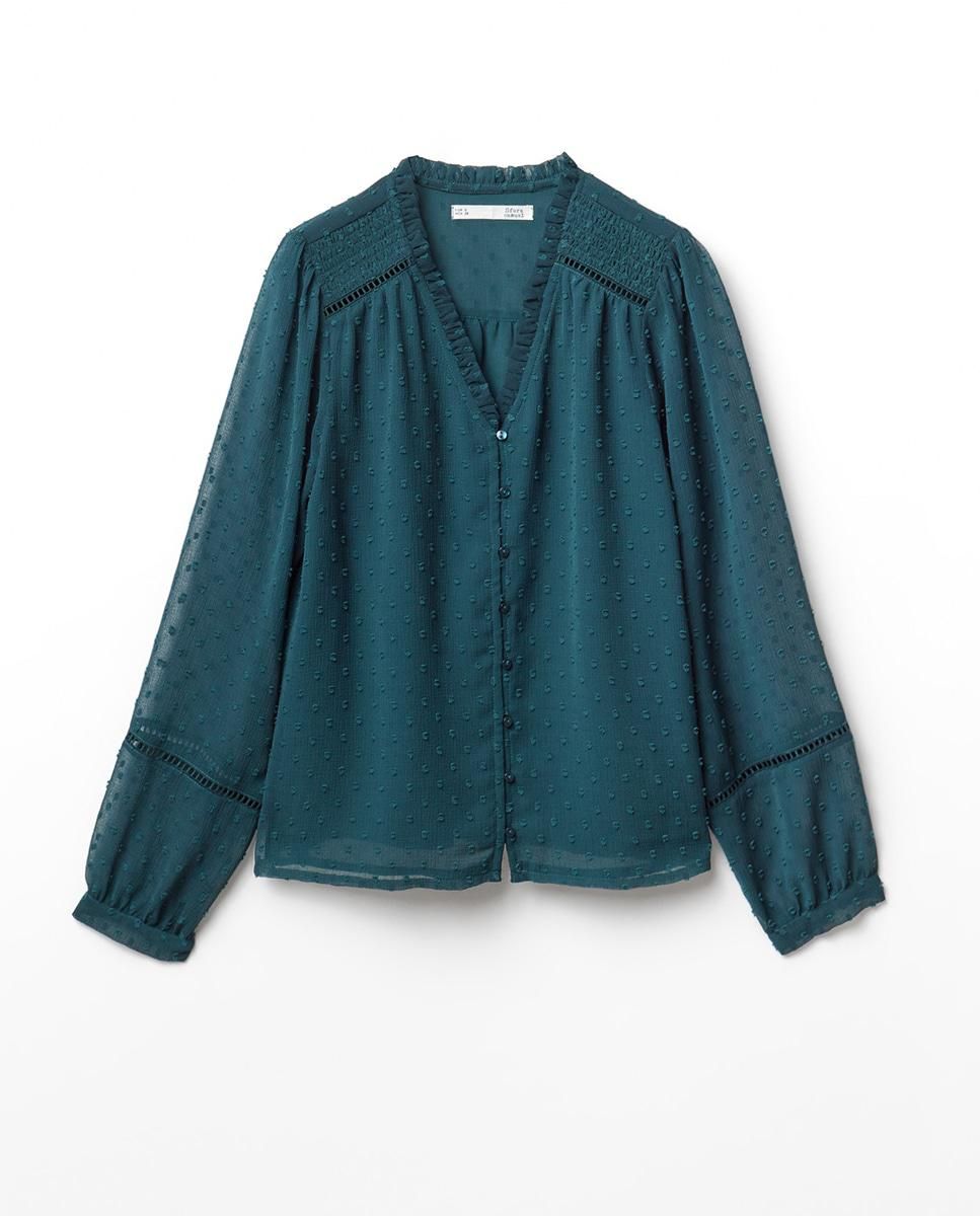 스페라 플루메티 브이넥 버튼 블라우스 58420207480 VERDE OSCURO - 메인 이미지