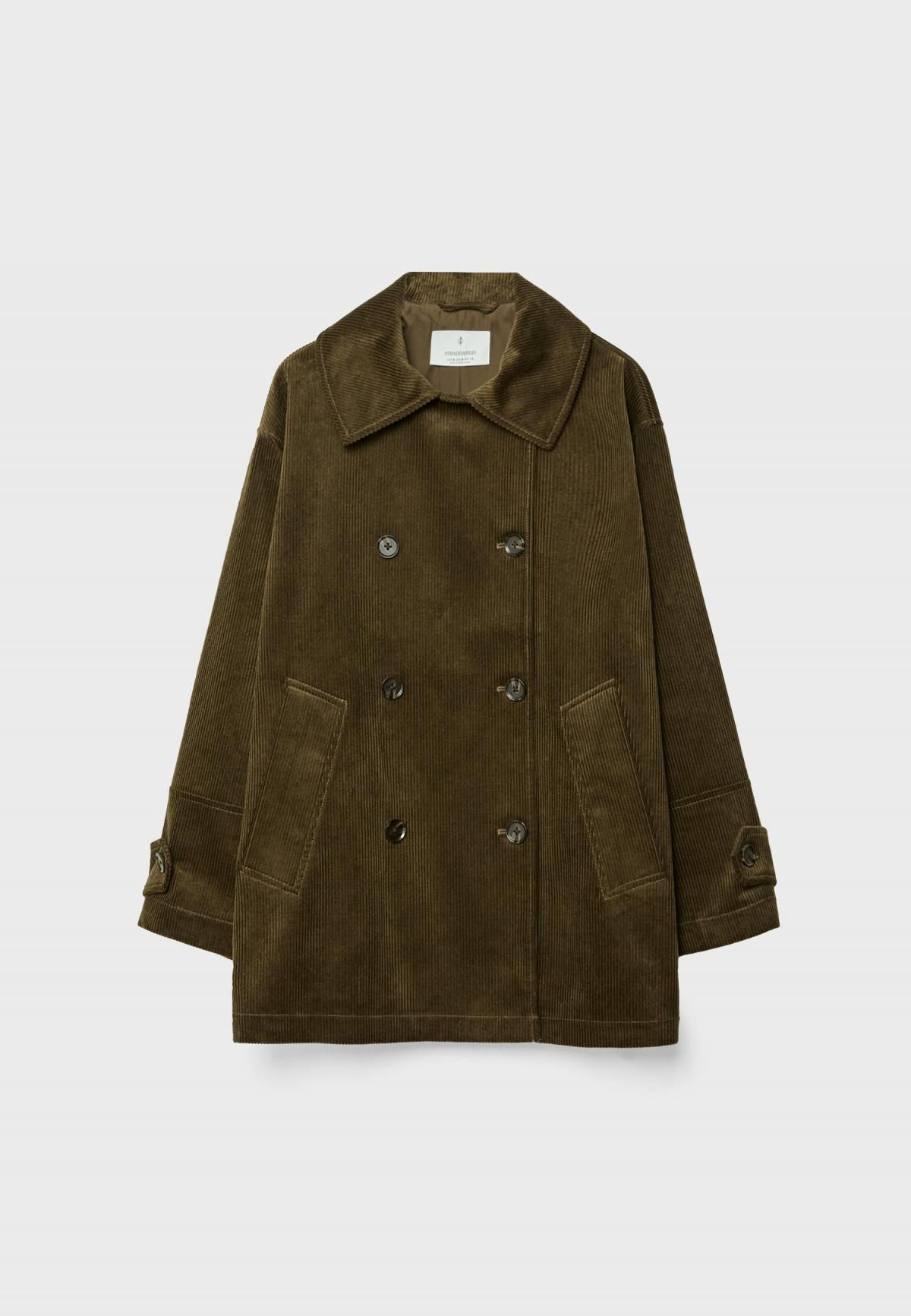 스트라디바리우스 코듀로이 레귤러핏 더블 코트 5856/583 OLIVE GREEN - 메인 이미지