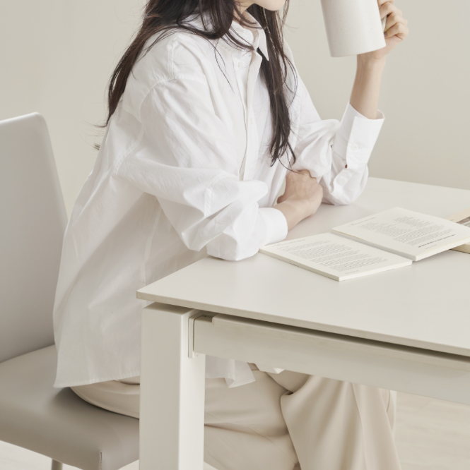 NOON 모어 직각 화이트 세라믹 확장형 6인용 포세린 식탁 1400,1800