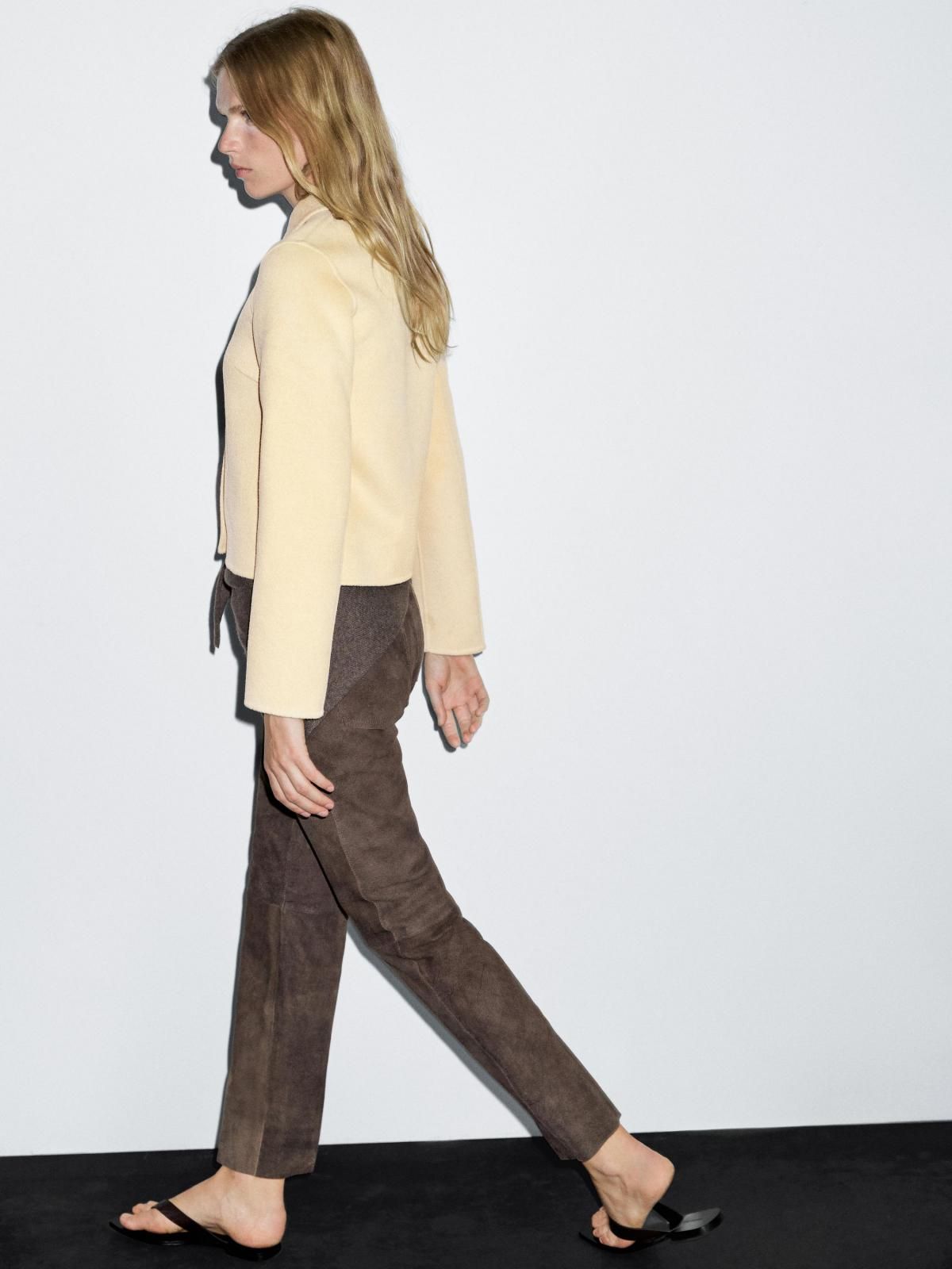 마시모두띠 프리미엄 울블렌드 셔츠카라 버튼업 숏코트 6401/952 LIGHT BEIGE - 상세 이미지 5