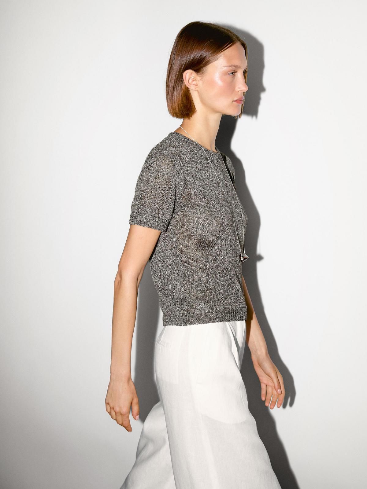 마시모두띠 메탈릭 라운드넥 슬림핏 반팔 니트 스웨터 5761/679 MEDIUM GREY - 상세 이미지 5