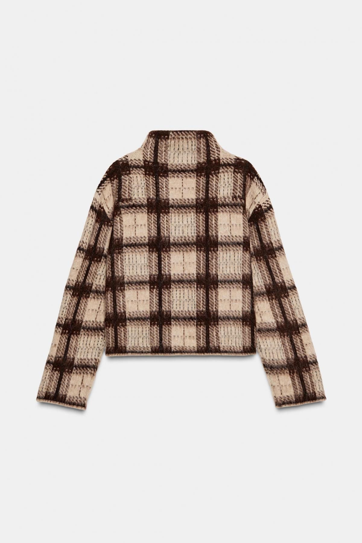 자라 체크 브러쉬드 하이넥 니트 스웨터 5802/103 BEIGE - 상세 이미지 3