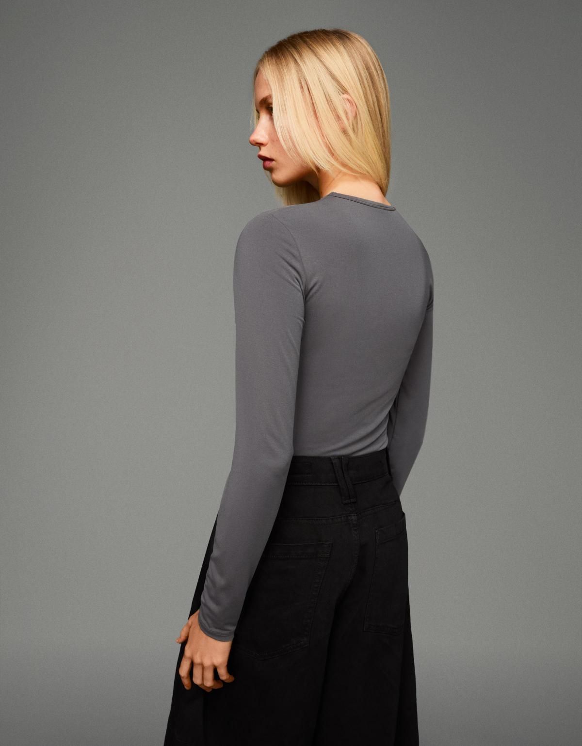 버쉬카 베이직 슬림핏 긴팔 티셔츠 7600/662 DARK GREY 이미지 6