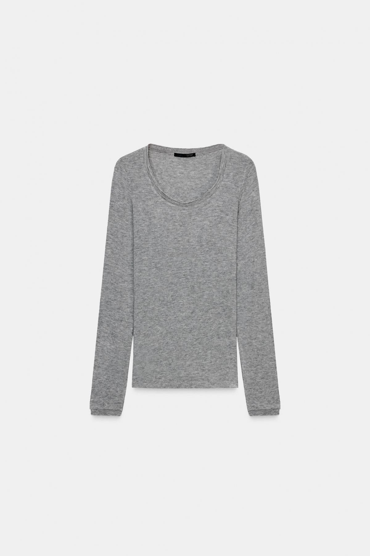 자라 미니멀 라운드넥 울혼방 긴팔 티셔츠 5039/842 GREY MARL - 메인 이미지