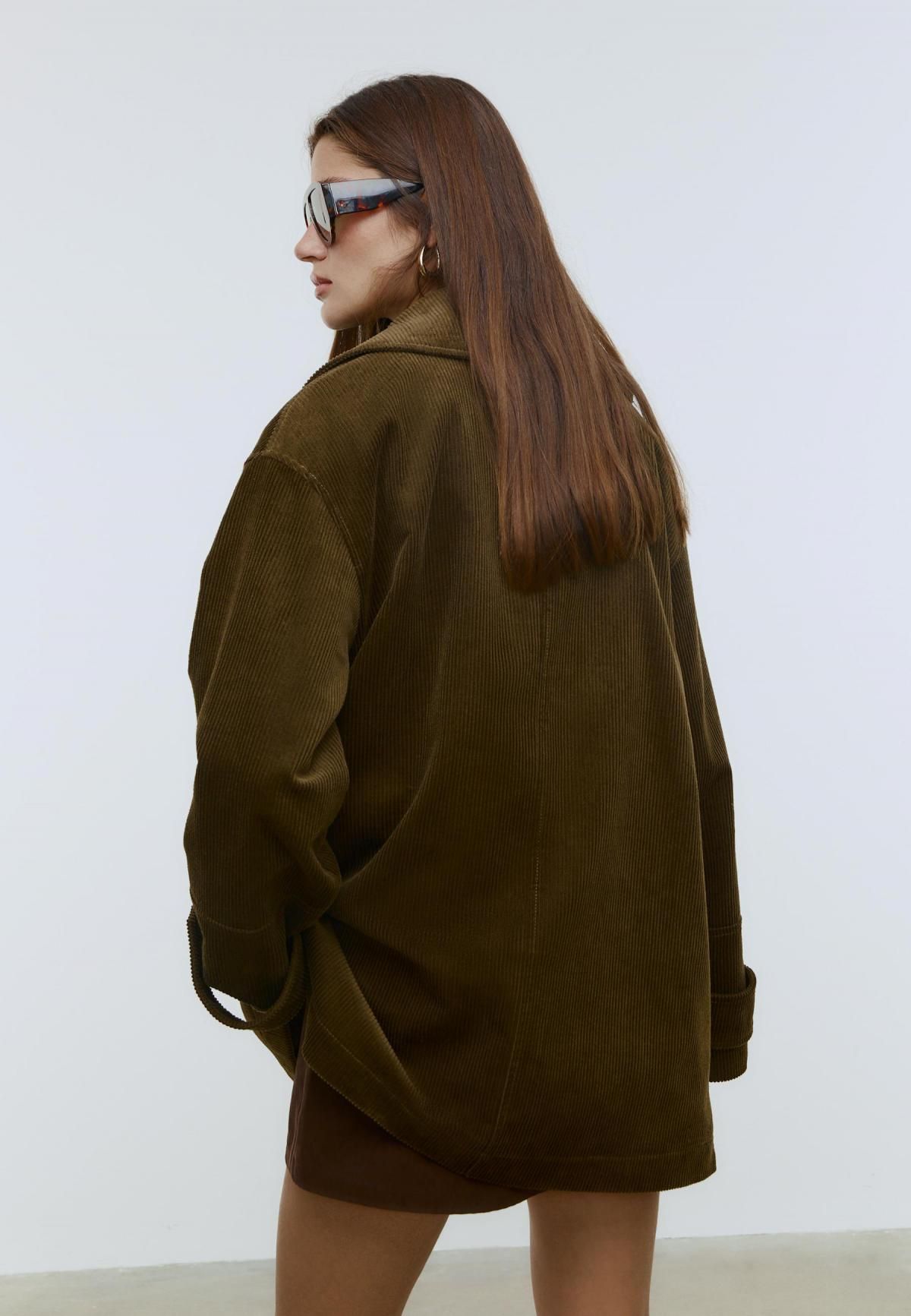 스트라디바리우스 코듀로이 레귤러핏 더블 코트 5856/583 OLIVE GREEN - 상세 이미지 5