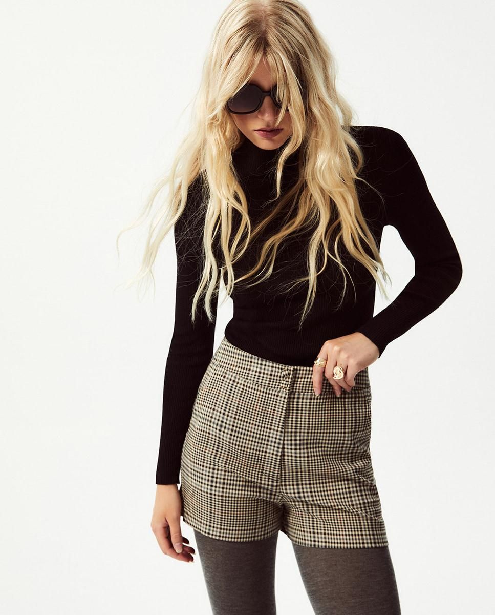 스페라 체크 패턴 하이웨이스트 숏팬츠 58405501238 KAKI - 상세 이미지 3