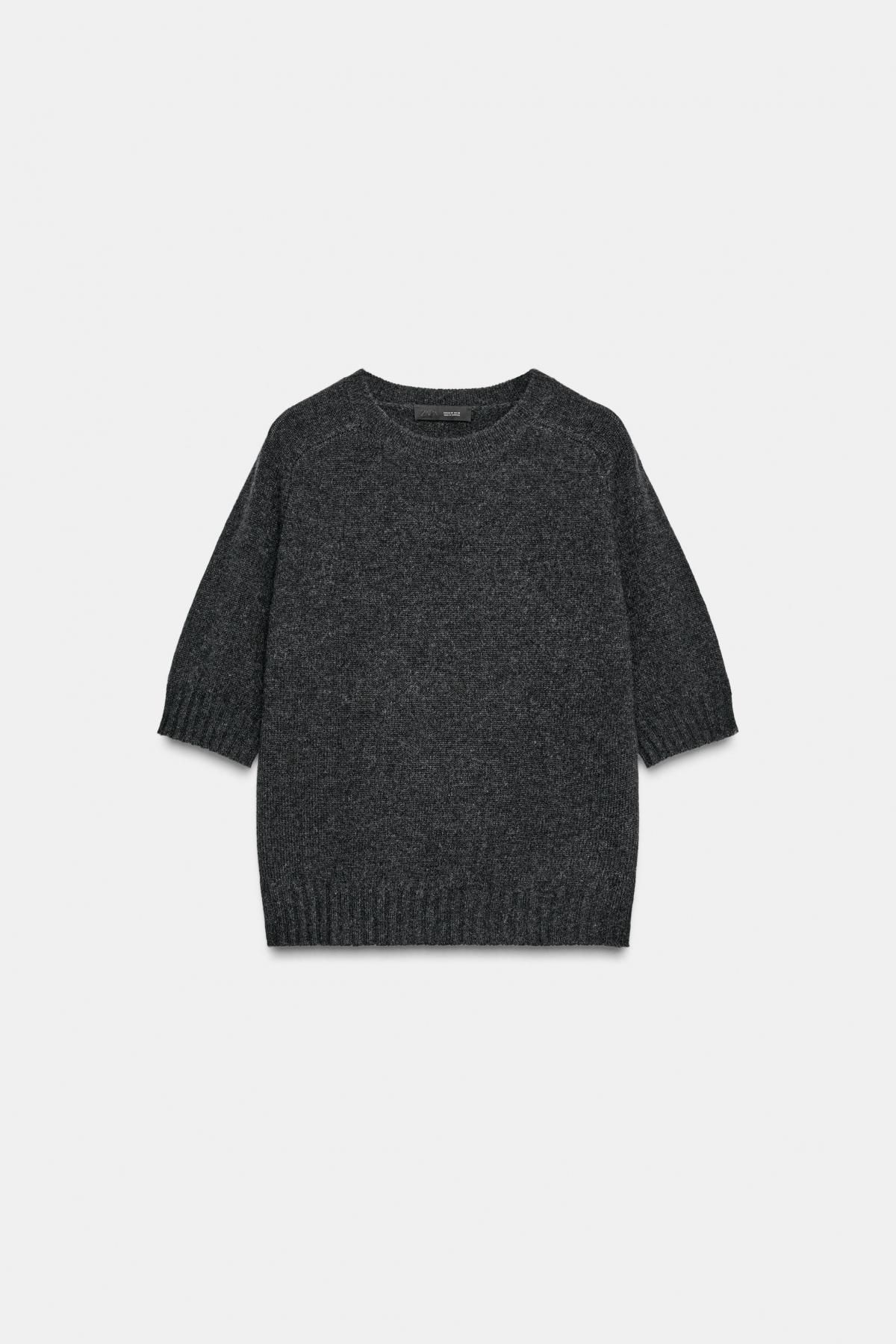 자라 프리미엄 캐시미어 라운드넥 반팔 니트 스웨터 9598/143 ANTHRACITE GREY - 상품 이미지