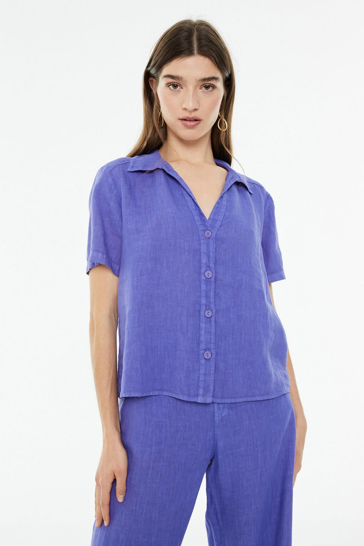 시스템액션 린넨 반팔 레귤러핏 셔츠 5009604 MORADO/LILA - 상품 이미지