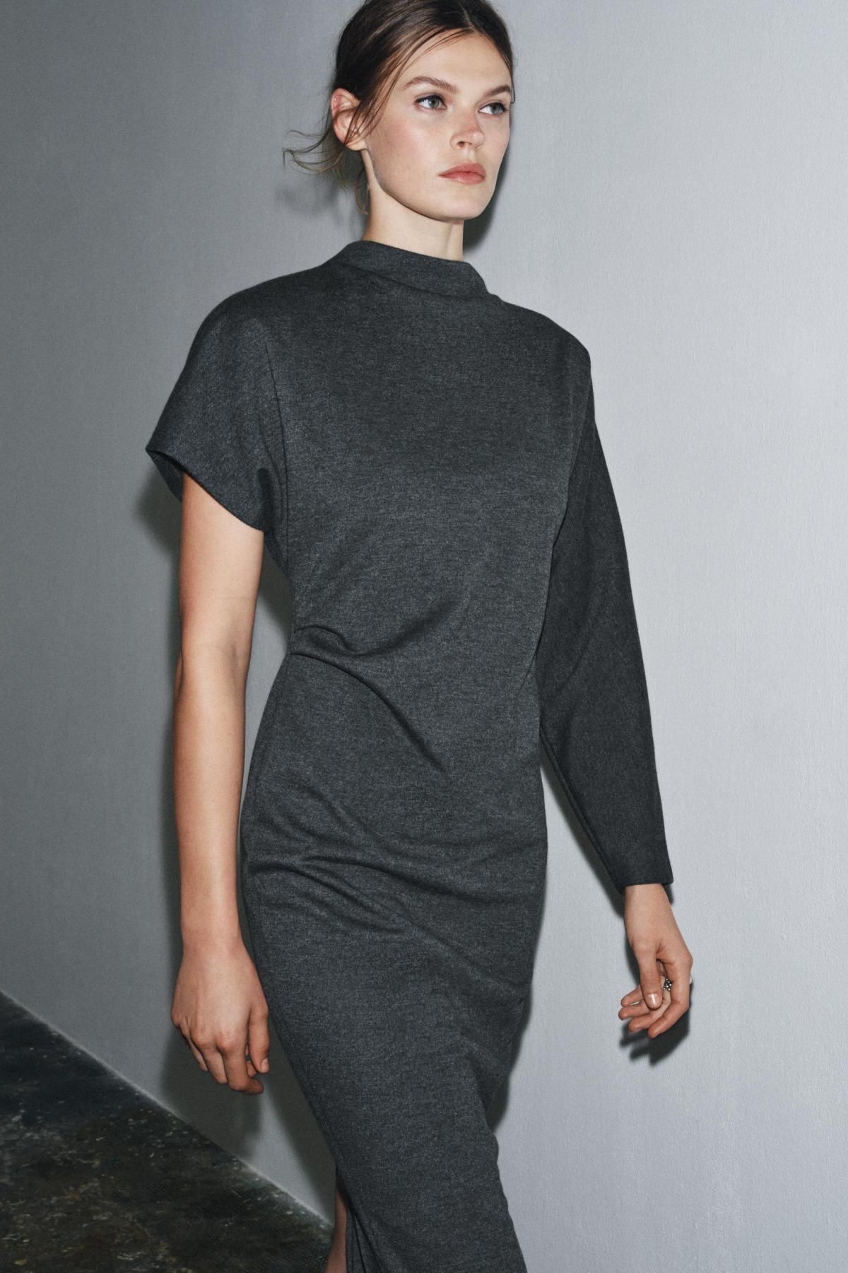 자라 모던 테크니컬 비대칭 롱 원피스 5039/485 ANTHRACITE GREY 이미지 8