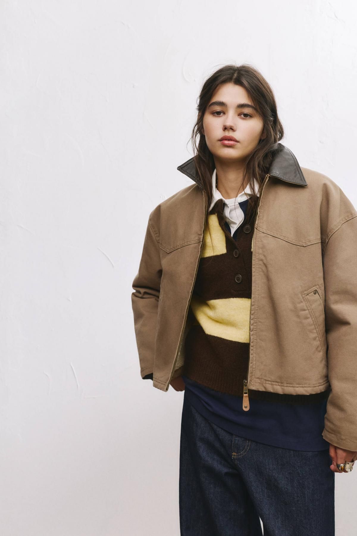 풀앤베어 레더믹스 카라 테크니컬 집업 재킷 7700/331 OCHRE - 상세 이미지 2