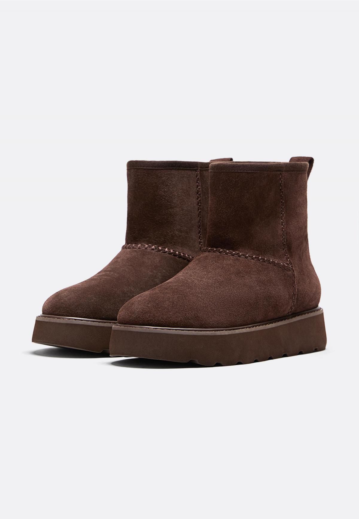 스트라디바리우스 퍼 안감 브라운 플랫 레더 앵클부츠 9954/670 BROWN - 상세 이미지 4