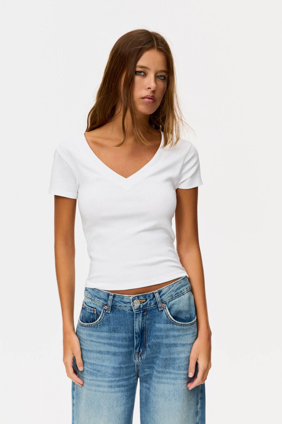 풀앤베어 베이직 브이넥 반팔 티셔츠 2팩 3245/431 WHITE/BLACK - 상세 이미지 3