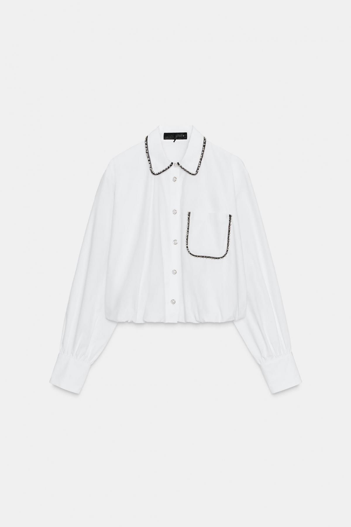 자라 비즈 포플린 벌룬 긴팔 셔츠 9818/318 WHITE - 상품 이미지