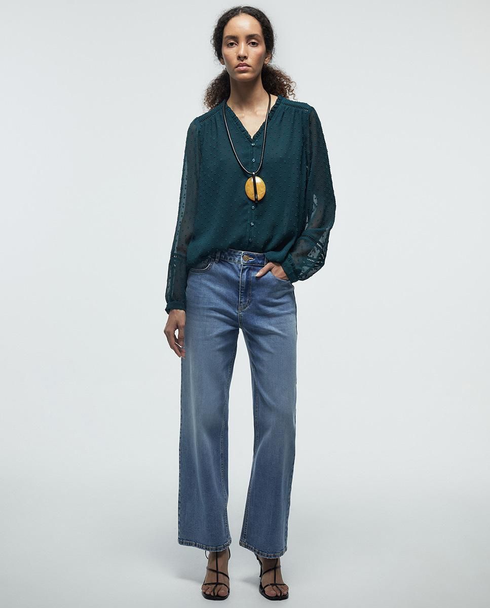 스페라 플루메티 브이넥 버튼 블라우스 58420207480 VERDE OSCURO - 상세 이미지 3
