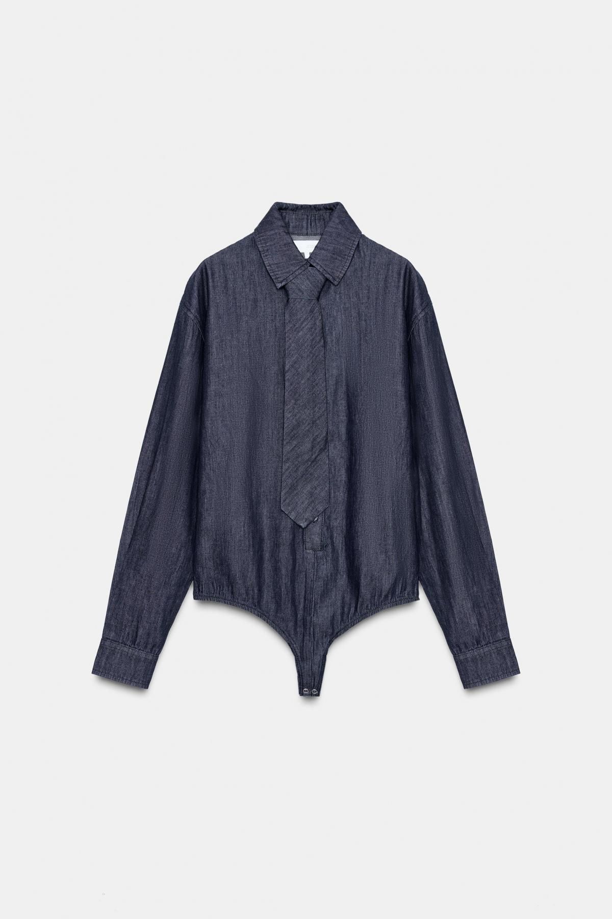 자라 데님 테크니컬 타이 셔츠 바디수트 3607/260 DARK INDIGO - 메인 이미지