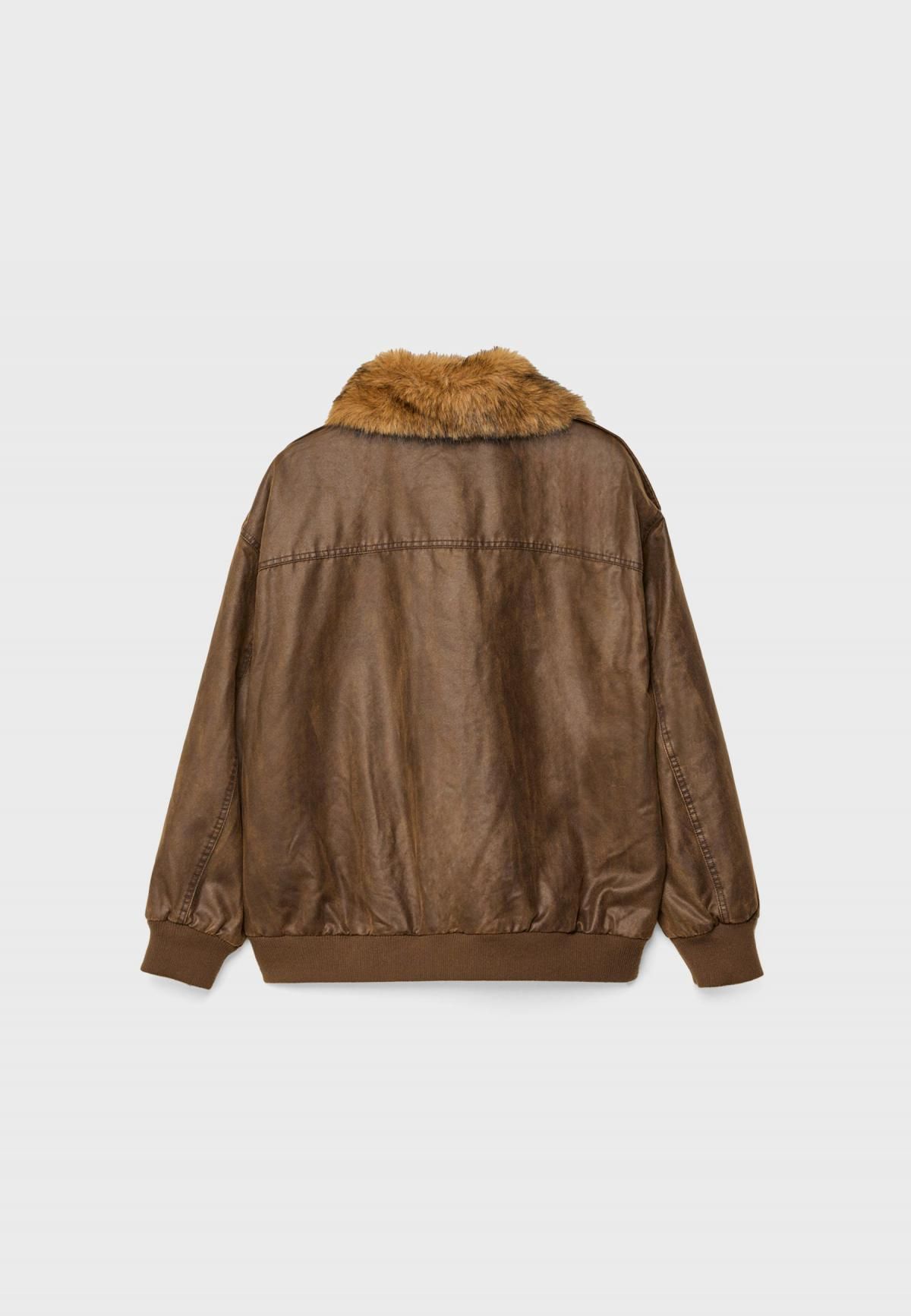 스트라디바리우스 테크니컬 페이크퍼 카라 브라운 롱 재킷 8483/721 BROWN - 상세 이미지 2