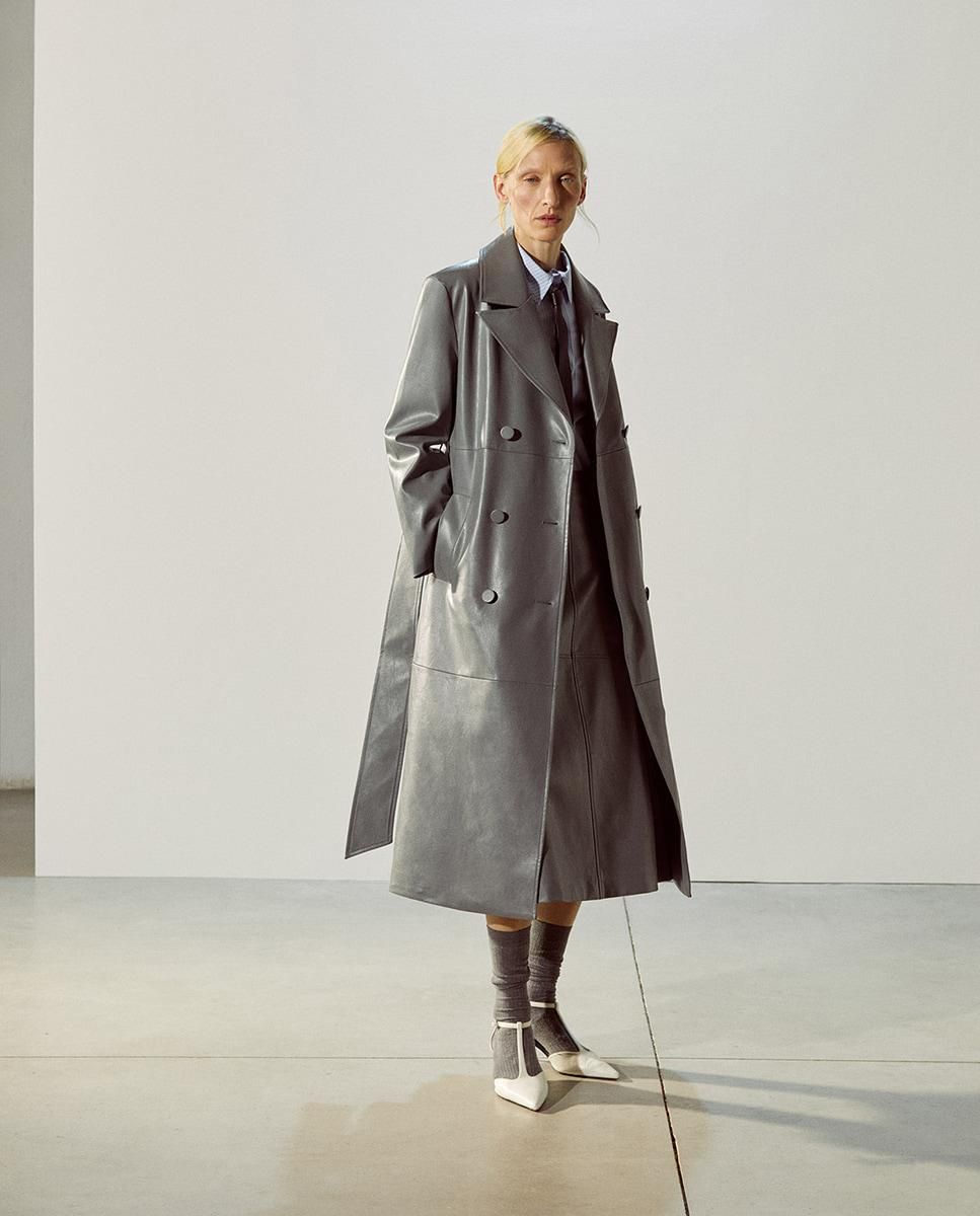 스페라 에코 레더 더블버튼 롱 트렌치코트 56230400311 GRIS - 상세 이미지 2